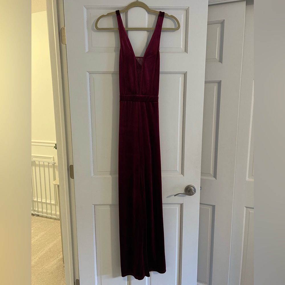 Romeo & Juliet Couture Burgundy Velvet Jumpsuit